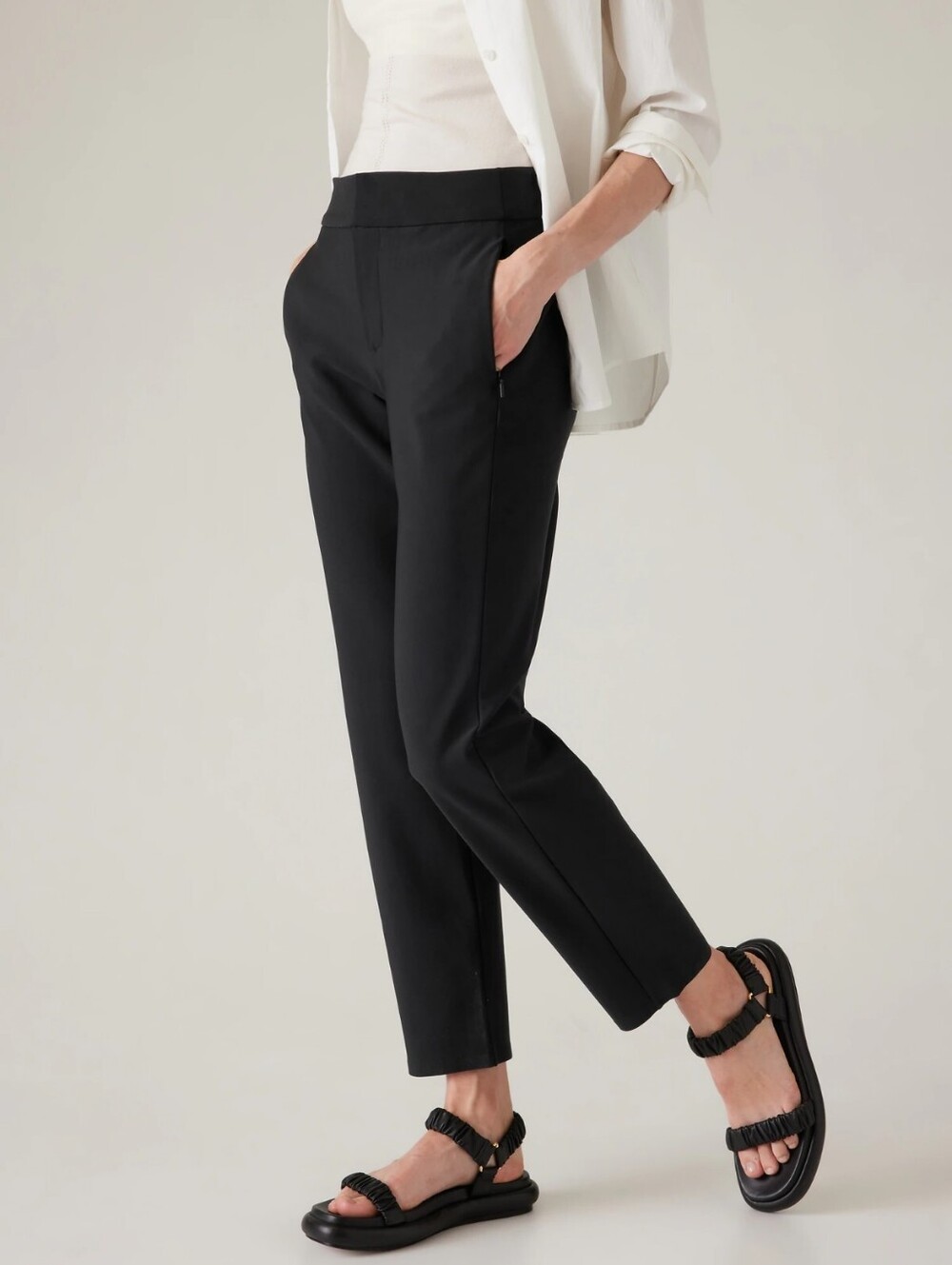 ATHLETA Stellar High Rise Waist Trouser Black Athleisure Office Pants Ankle 10P
